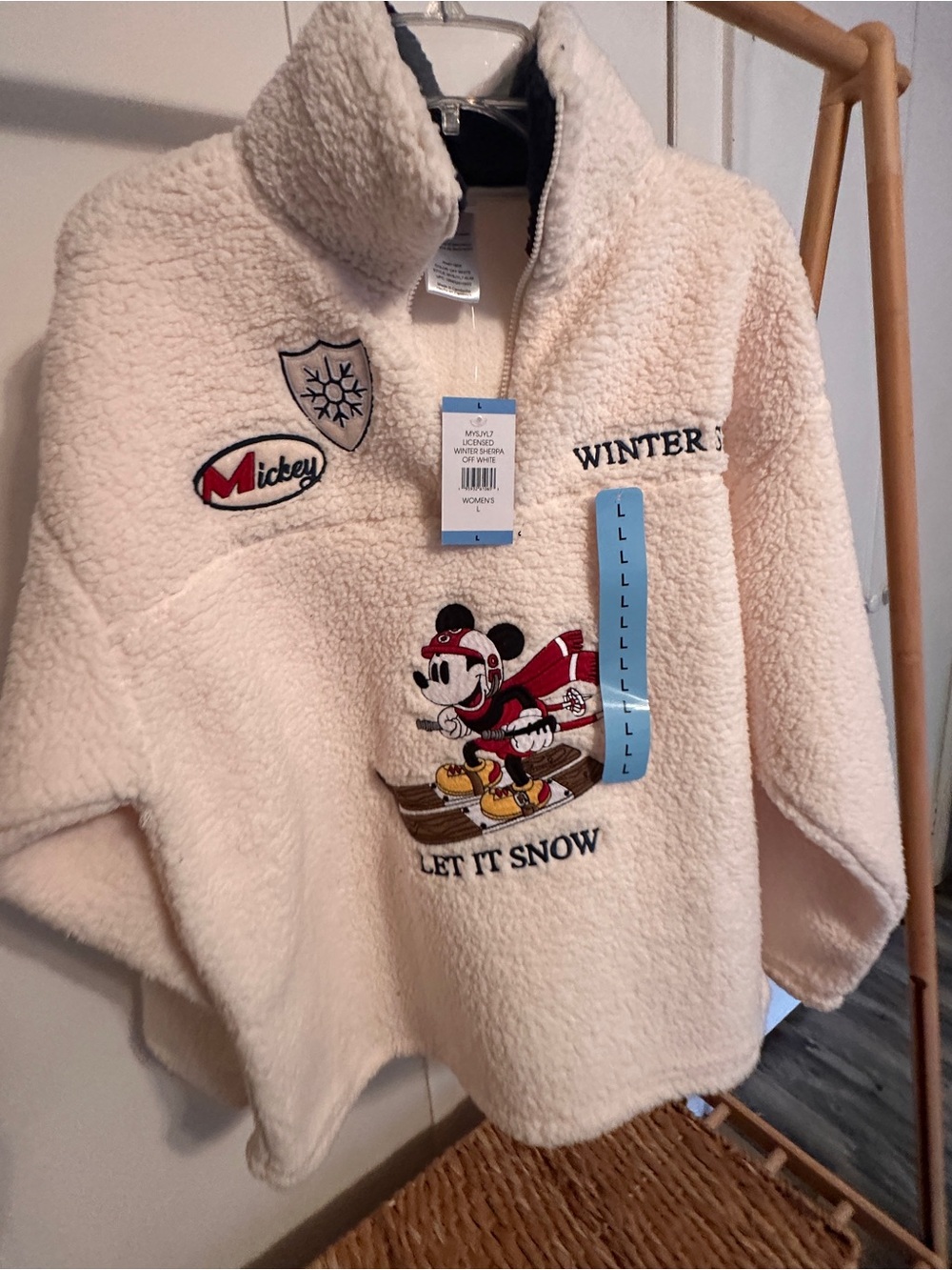 Disney Cream Sherpa Pullover Jacket with Mickey Ski Patch